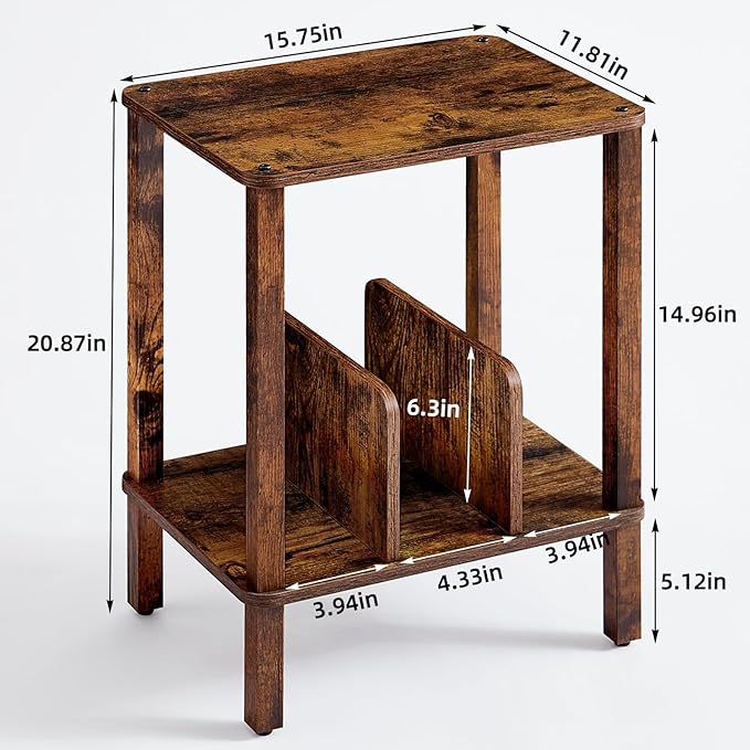 LELELINKY 2-Tier Bamboo Record Player Stand Set of 2 with Vinyl Record Storage up to 100 Albums, Boho Bedroom Record Holder and Multi-Functional End Table for Living Room, Brown