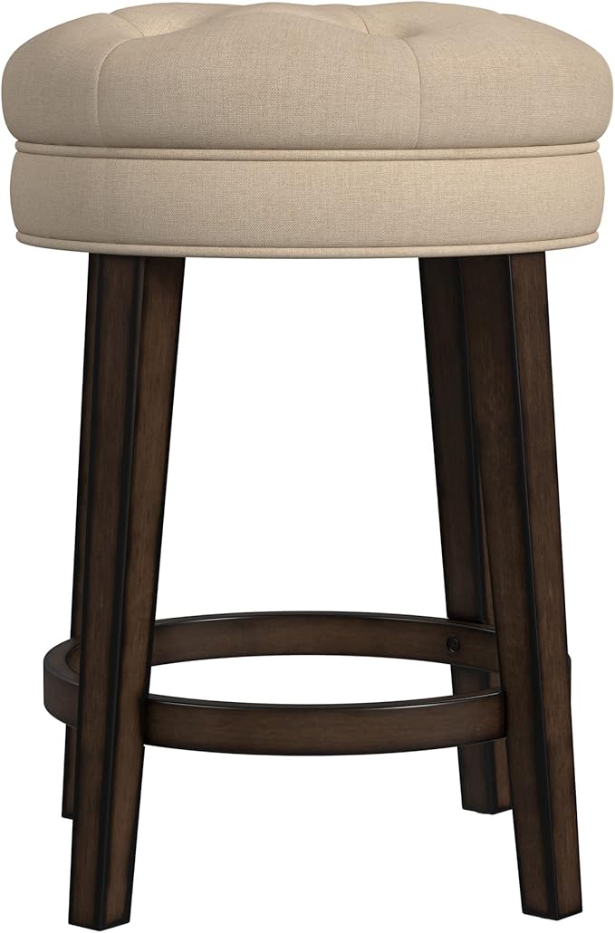Hillsdale Krauss Backless Swivel Counter Stool, Charcoal Gray Finish with Linen Stone Fabric