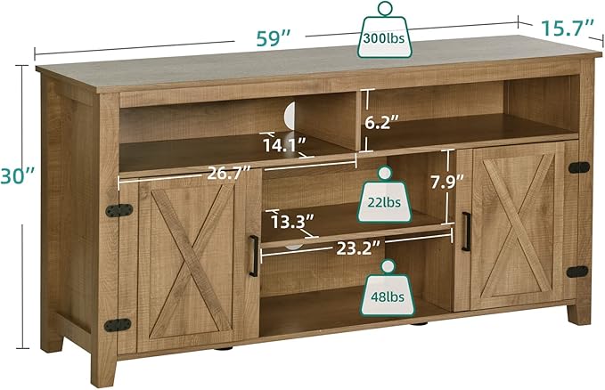 YITAHOME Television Stand for 65 Inch TV, Farmhouse TV Stand Entertainment Center with Storage and Barn Door, Media Console TV Cabinet for Living Room, 59 Inches, Barnwood