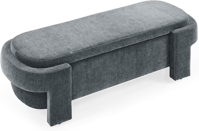 KEIKI 51" Linen Ottoman Bench with Large Storage Space, Upholstered Seating Foot Rest Stool Furniture for Bedroom, Living Room, Entryway, Green