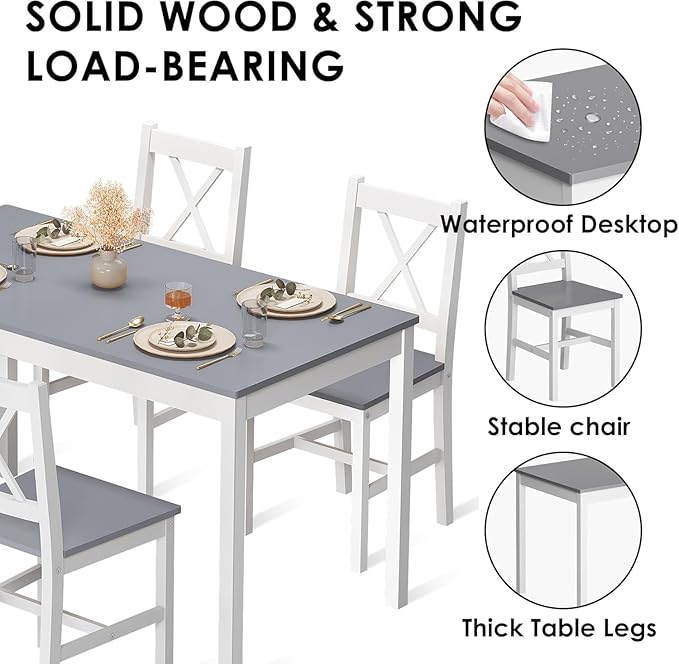 sogesfurnituer 5 Piece Kitchen Dining Room Table Sets for 4, Modern Space-Saving Dining Furniture, 47.5'' Pastoral Rectangular Dining Table Furniture Set for Kitchen, Grey&White