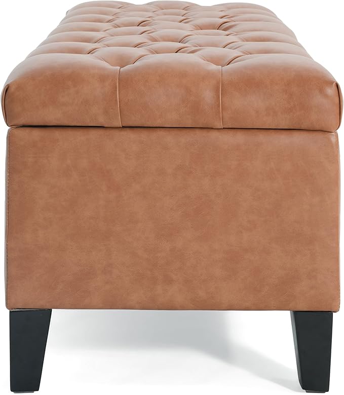Christopher Knight Home Ottilie PU Leather Storage Ottoman Bench, Wooden Rectangular Ottoman with Storage, Bedroom End of Bed Foot Stool, Entryway Ottoman Footrest, Living Room Extra Seat, Brown