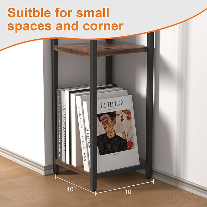 10" Wide Square Drink Table with Adjustable Feet - 3-Tier Small Side Table for Apartments, Balcony & Office | Space-Saving, Lightweight & Multi-Functional (Plants, Books, Drinks)