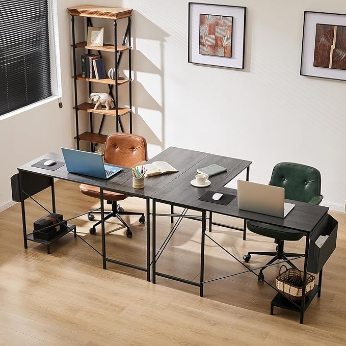 Whitmor L Shaped Gaming Desk - 50 Inch Reversible Corner Computer Desk with Wood Top, Metal Frame, CPU Stand & Side Bag, Home Office Dorm Sturdy Writing Workstation, Grey