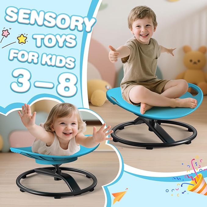 Spinning Chair for Autistic Kids - Safety Handle Sensory Chair for Autistic Children with Non-Slip Design, 3-12 Years Kids Swivel Chairs (Blue)