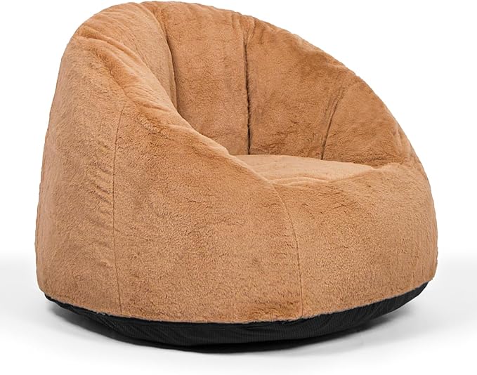 N&V Medium Shell Bean Bag Chair, Adult Size Bean Bag Sack, Foam Filling, Includes Removable and Machine Washable Cover, 37in, Soft Faux Fur (Brown, Medium)