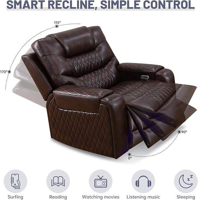 PU Leather Power Wall Hugger Chair Double Reclining Sectional Sofa 3-Seater Loveseat Couch with Reversible Coffee Table, Wireless Chargers, USB Port and Ambient LED Light for Living Room RV Theater