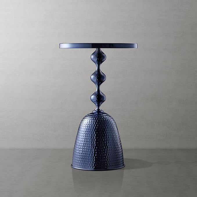 HOMES: Inside + Out Halric Modern 24" Tall Round End Table with Decorated Tabletop and Iron Metal Base, Accent Furniture, Elegant Pedestal Stand for Living Room, Home Office, Chrome Blue