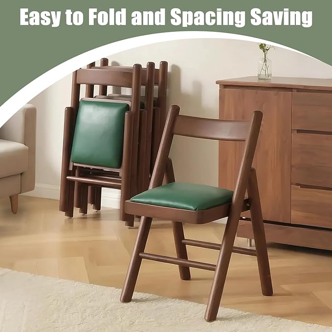 Folding Chairs with Cushion, Solid Wood Padded Foldable Chair, Folding Dinings Chairs Portable and Assembled Seat for Guests Kitchen Office Wedding and Party