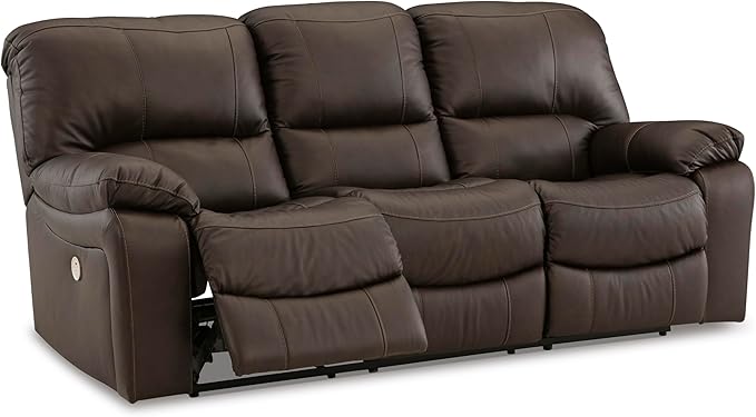 Signature Design by Ashley Leesworth Modern Leather Match Power Reclining Sofa with USB Ports, Dark Brown