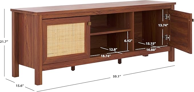 SAFAVIEH Evane TV Stand for up to 65" Flatscreen – Walnut & Natural, 2 Doors with Interior Storage, 2 Open Shelves, Entertainment Media Console (MED9629A)