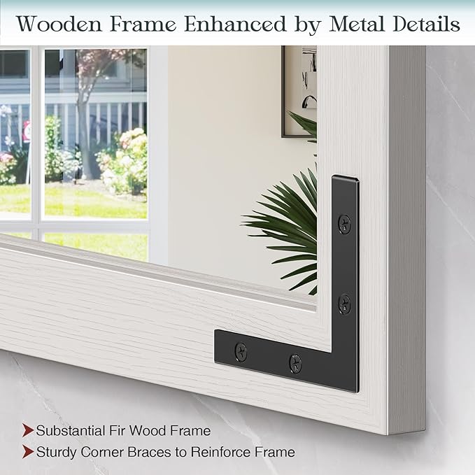 Farmhouse Bathroom Mirror 24x32 Inch, White Wood Framed Decorativeative Rustic Mirror, Rectangle Wall Decorative Mirrors for Entryway, Courtyard, Bedroom