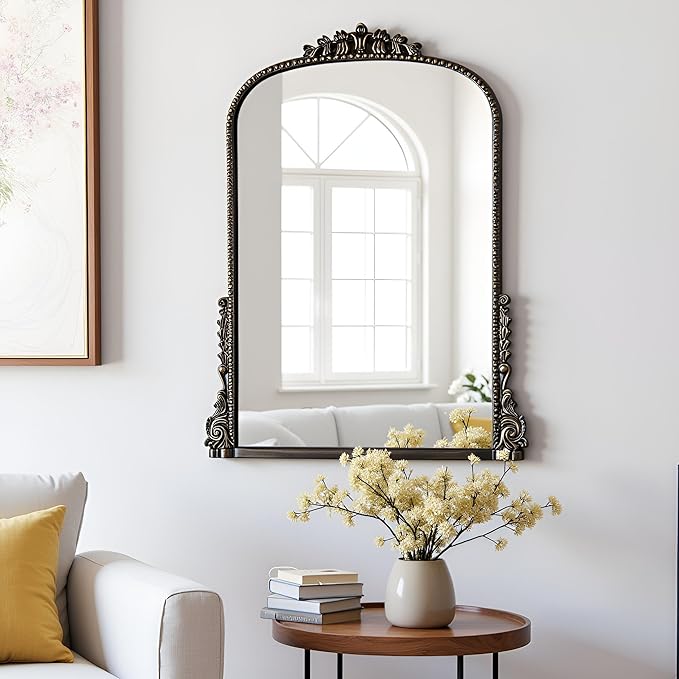 SHYFOY Antique Wall Mirror, Vintage Mirrors for Wall Decor, Baroque Decorative Mirror for Living Room Entryway Powder Room, Traditional Elegant Ornate Mirror, 31.5'" X 23.6'' Black-Gold