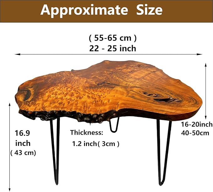 Live Edge Coffee Table, Natural Wood Coffee Table for Living Room, Natural Fir Unique Desktop with Metal Hairpin Legs (Large)