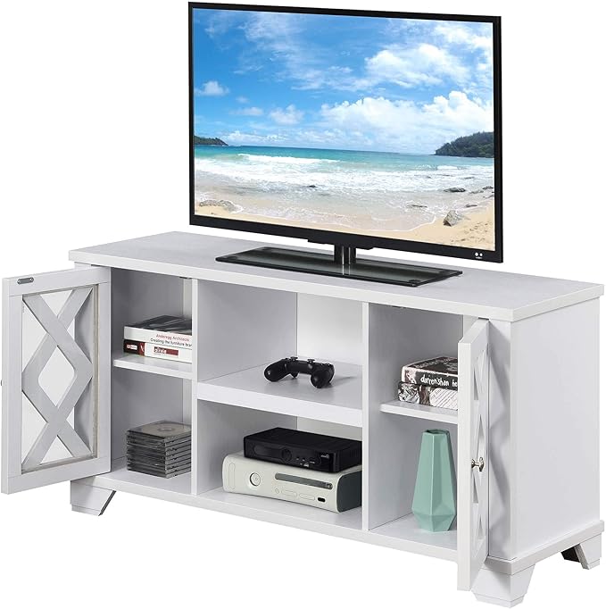 Convenience Concepts Gateway TV Stand 47.25" - Family Room Entertainment Center with Storage Cabinets and Shelves, Traditional TV Console for Living Room, Office, White