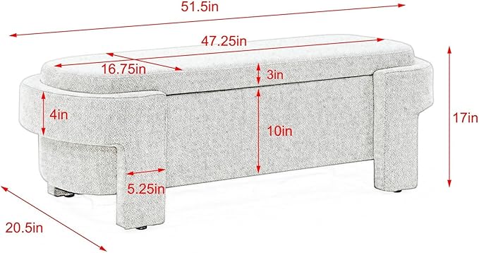 KEIKI 51" Linen Ottoman Bench with Large Storage Space, Upholstered Seating Foot Rest Stool Furniture for Bedroom, Living Room, Entryway, Beige