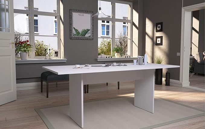 Manhattan Comfort Nomad Dining Table for 4 to 6, Modern Rustic Farmhouse Statement Furniture Piece with Protouch Wood Grain Finish, Sturdy H-Base Pedestal Design, Easy Assembly, 67.91", White