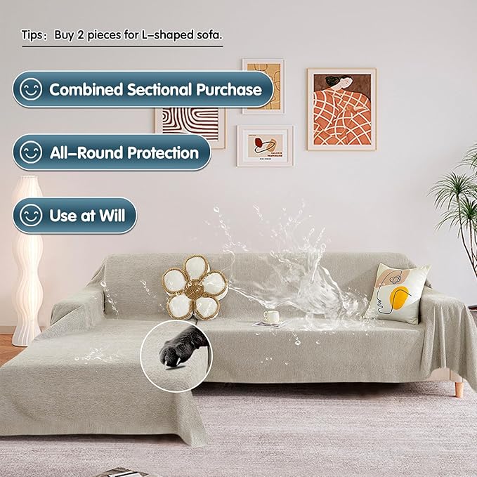STACYPIK 100% Waterproof Beige Couch Cover, Anti-Scratch Sofa Cover for Dog, Non-Slip Sofa Cover, Furniture Protector for 2 Cushion Couch, Outdoor Water Resistant Loveseat Cover for Sectional-71X118IN