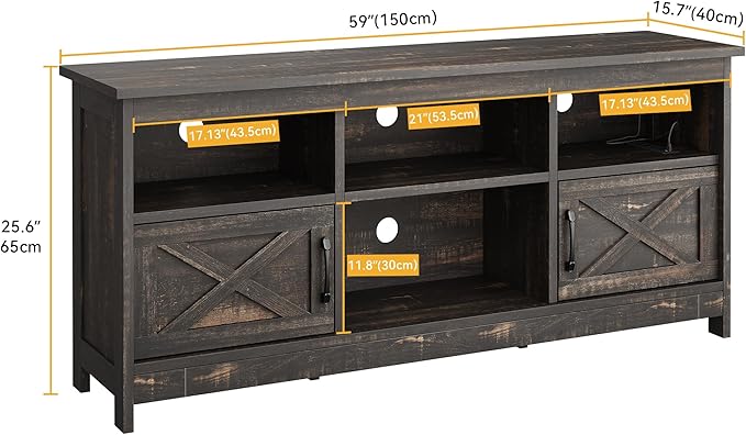 DWVO TV Stand for up to 65 Inch TV, Entertainment Center with Storage, TV Cabinet with Power Outlet & LED Light Strip, Media Console Television Stands for Living Room, Dark Rustic Oak
