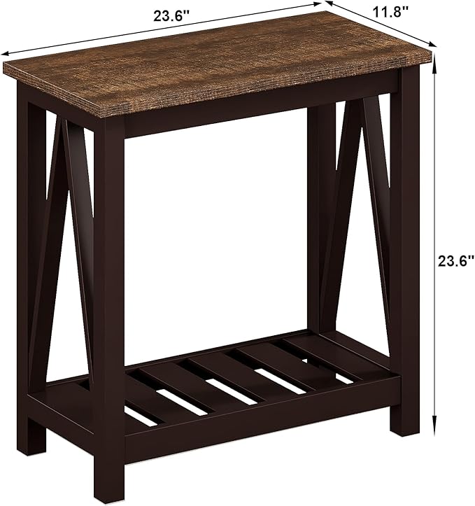 ChooChoo Farmhouse End Table, Rustic Vintage Narrow End Side Table with Storage Shelf for Small Spaces, Nightstand Sofa Table for Living Room, Bedroom Espresso
