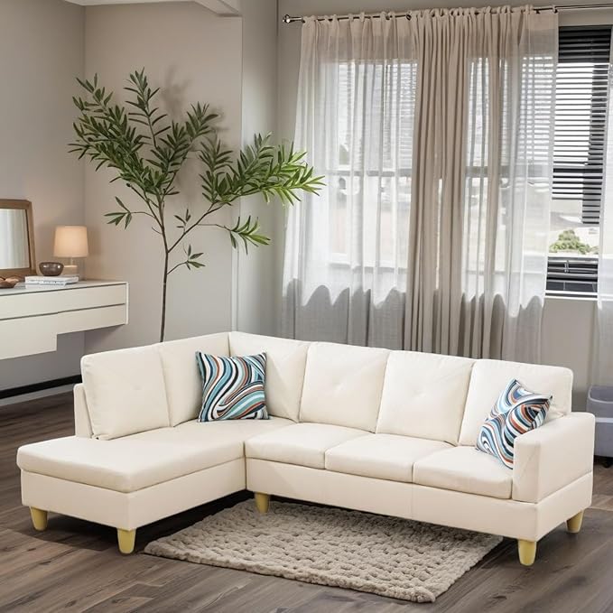 L-Shaped Sectional Sofa, Modern Sectional Couches Home Sofas for Living Room with Movable Chaise, Modular Living Room Sets Furniture for Apartment Bedroom & Office, White