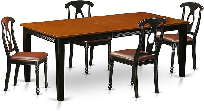 East West Furniture QUKE5-BCH-LC 5 Piece Dinette Set for 4 Includes a Rectangle Dining Room Table with Butterfly Leaf and 4 Faux Leather Kitchen Dining Chairs, 40x78 Inch, Black & Cherry