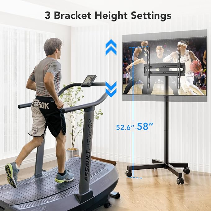 AX WABER Mobile TV Cart Stand with Wheels for 23-60" tvs, Height Adjustable, Portable Floor Stand Holds up to 88 lbs, Rolling TV Mount max VESA 400x400mm