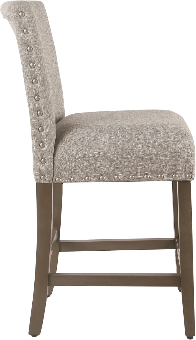 Homepop Home Decor | Backless Nailhead Trim Counter Height Bar Stools | 24 Inch Bar Stools | Decorative Home Furniture (Sterling Gray)