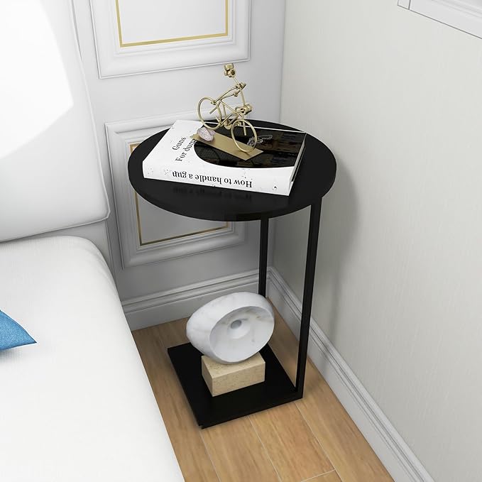 DCLRN C Table End Table Set of 2,C Shaped End Table for Round,Round Side Table is Suitable for Living Room and Bedroom.(Black)