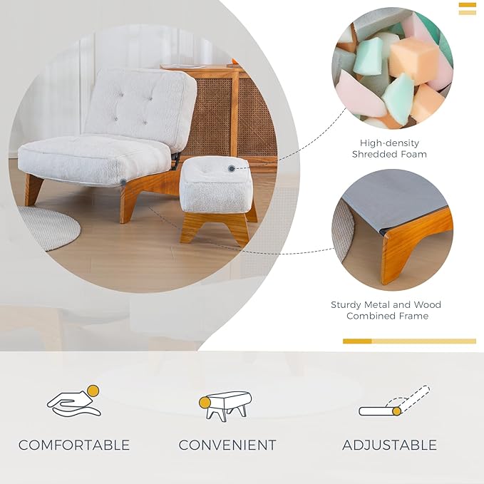 MAXYOYO Adjustable Accent Chair with Ottoman, Thick Cushion Seated Lounge Chair Reclining Chair for Living Room, Cozy Recliner and Footrest Set, Beige