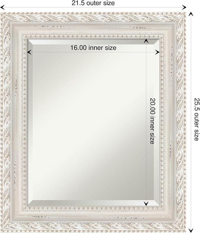 Amanti Art White Bathroom Mirror for Over Sink, 26x22 Opera Off White Rectangle Vanity Mirror, Small Traditional Wood Frame, Hangs Horizonally and Vertically, Bathroom Wall Decor, Beveled Edge from WI