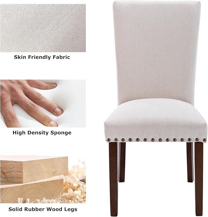 COLAMY Upholstered Dining Chairs Set of 4, Parsons Style Linen Beige Accent Chairs with High Back, for Round Kitchen Table or Small Dining Room – Comfortable & Stylish