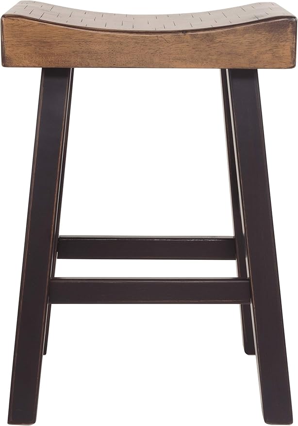 Signature Design by Ashley Glosco Farmhouse 25.5" Counter Height Saddle Barstool, Set of 2, Two-Tone Brown