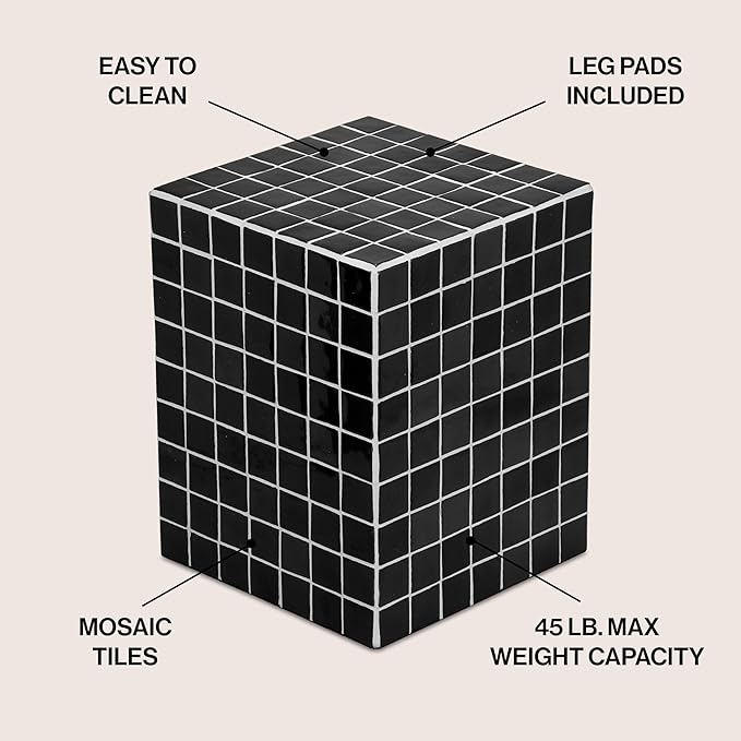 JONATHAN Y END2000L Callista 18" Modern Bohemian Ceramic Tiled Rectangle End Table, Side Table, Accent Table for Living Room, Bedroom, Black/White