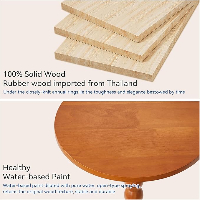 Round Wood Side Table, Small Decorative Table, Nightstand, Modern Side Table for Living Room Bedroom Small Space Cherry Wood Color YD-RST001C