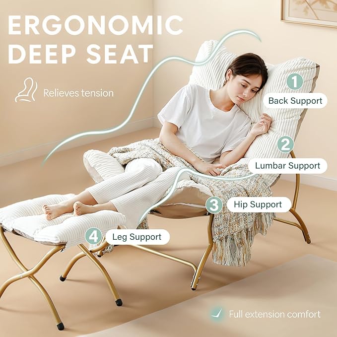 Welnow Accent Chair with Ottoman, Lounge Comfy Soft Leisure Metal Frame Reading Chair with Footrest, Upholstered Thick Cushion Seated Recliner Sofa for Living Room, Bedroom, Dorm, Light Grey