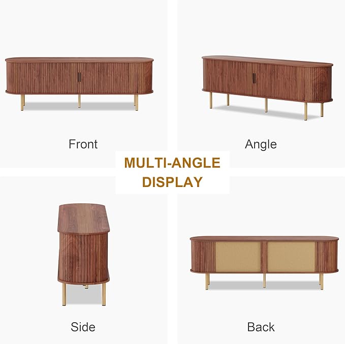 70.1" TV Stand, Modern TV Console Table with Storage Compartment and Sliding Door, Gaming Entertainment Center with Cabinet for Living Room, Bedroom, Office, Walnut