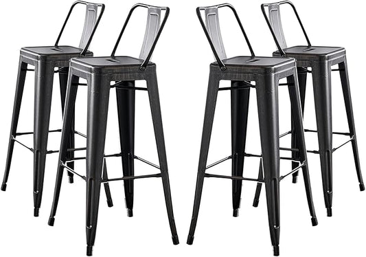 AC Pacific 30” Metal Barstool Set of 4 – Country Rustic Style with Low Back, Lightweight & Sturdy Build, Easy Assembly – Distressed Black
