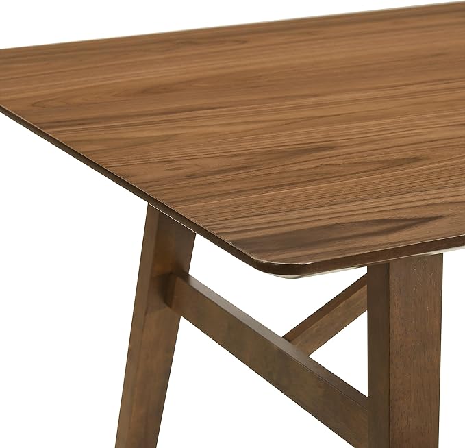 Armen Living Channell Mid Century Modern 5 Piece Walnut Wood Dining Table Set with Benches in Blue Fabric