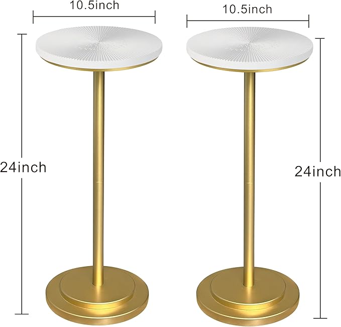 Drink Table Set of 2, Small Round Pedestal Side Table with Carved Top for Living Room, Bedroom, Small Space, Corners and Office, White and Gold
