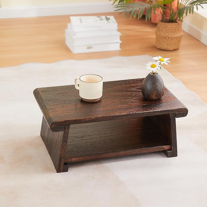 Folding Altar Table,Japanese Low Table for Sitting on The Floor,Wood Low Meditation Table,Tea&Coffee Table for Living Room,Foldable Floor Table, Brown