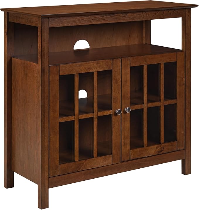 Convenience Concepts Big Sur Highboy TV Stand 36" - Modern Entertainment Center For TVs up to 40", Storage Cabinet for Dining, Living Room, & Entryway, Console Hall Table with Shelves, Dark Walnut