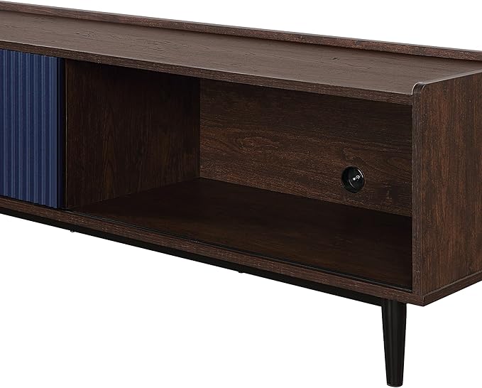 Manhattan Comfort Duane Modern Ribbed 55 Inch TV Stand with 1 Drawer, 2 Shelves, Sliding Door, and Wire Management, Mid-Century Style Entertainment Center and Media Console for Living Room, Navy Blue