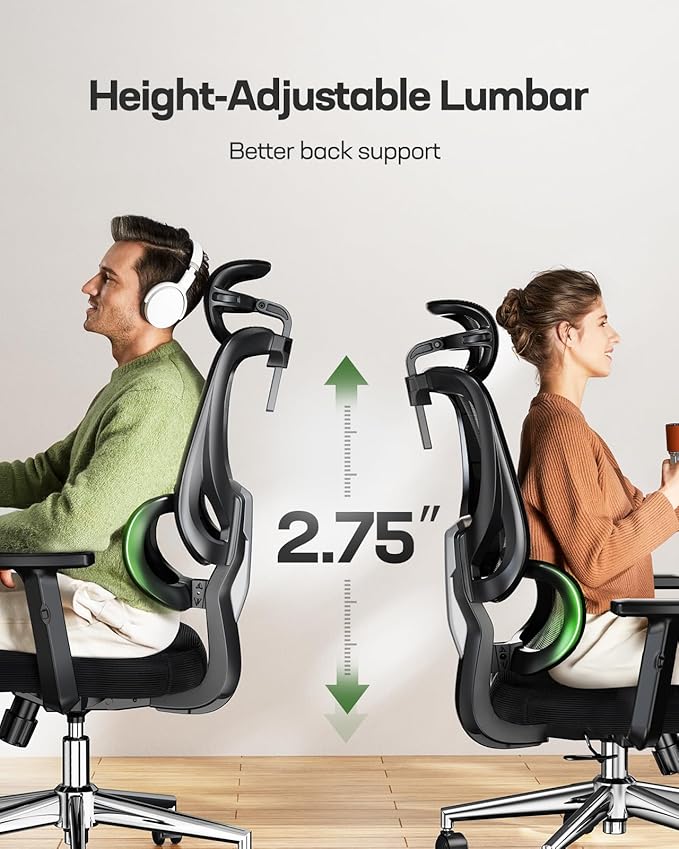 Marsail Ergonomic Office Chair Desk Chair,Gaming Chair with Height Adjustable Lumbar Support,Breathable Mesh Seat Adjustable Swivel Rolling Home Executive, Adjustable Armrest& 2D Headrest,Black