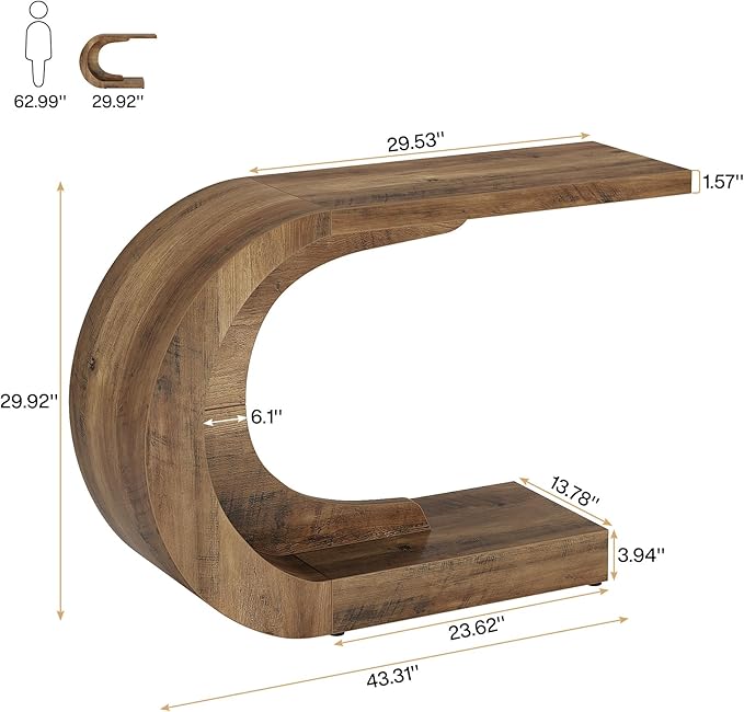 Tribesigns 43.3" Mid-Century Modern Console Table for Entryway, Wood C-Shaped Hallway Entry Accent Table for Living Room, Entrance, Foyer, Easy Assembly, Brown