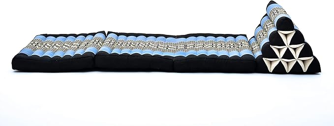 Leewadee - Comfortable Japanese Floor Mattress - Thai Floor Bed with Triangle Cushion - Futon Mattress - Thai Massage Mat, 67 x 21 inches, Blue, Kapok Filling