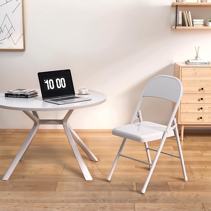 VECELO Metal Folding Chairs 4 Pack, Double Hinged Steel Frame Easy Foldable&Stackable for Office Kitchen Dinning Wedding Patio and Garden