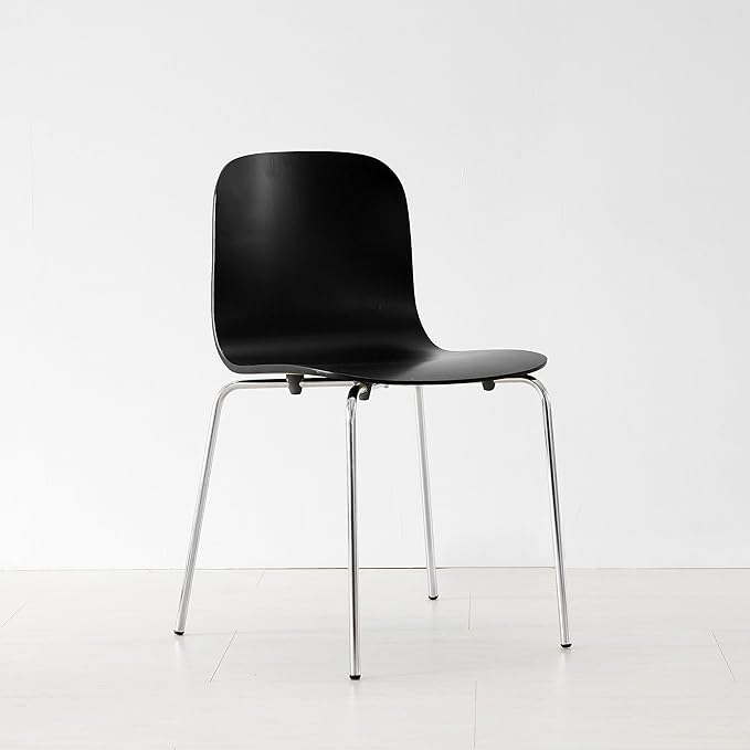Livinia No.10 Mid-Century Modern Wooden Dining Chairs Set of 2, Contemporary Bentwood Kitchen Interior Armless Chairs with Steel Legs (Black)