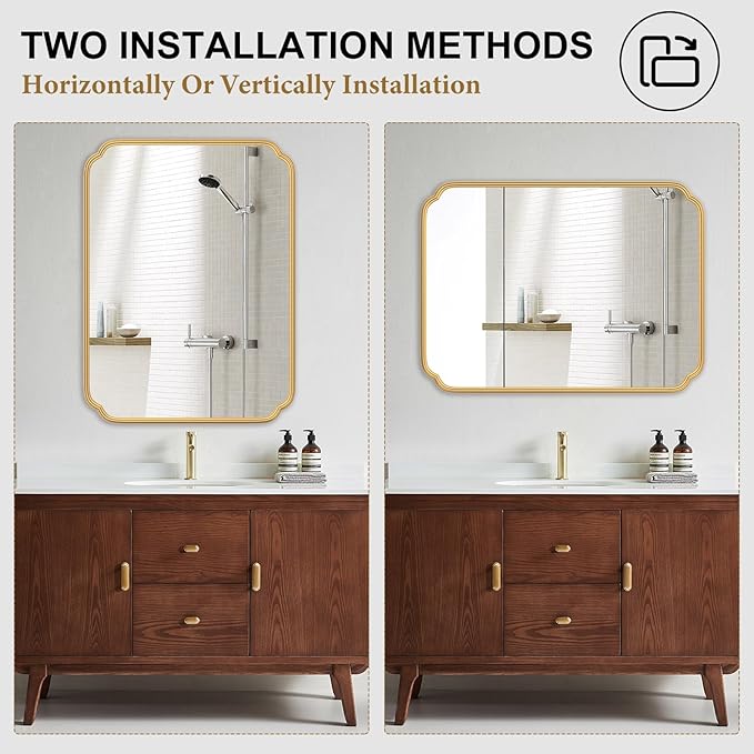 36 x 48 Inch Gold Bathroom Vanity Mirror for Wall with Non-Rusting Metal Frame Large Rounded Rectangle Mirror for Over Sink (Horizontal/Vertical)
