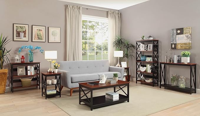 Convenience Concepts Oxford End Table 15.75" - Modern Living Room Table with Storage Shelves, Transitional Nightstand Side Table for Home Decor and Display, Cherry/Black